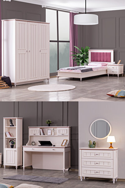 Setay Ezgi Genç Odası - 3 Kapılı Dolap, Karyola, Komodin, Masa, Şifonyer, Kitaplık