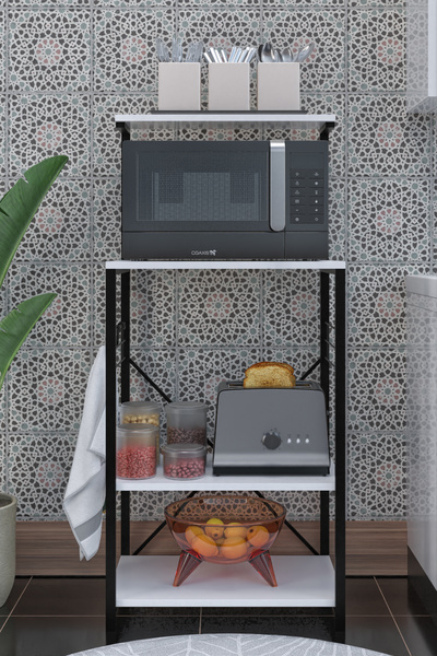 Decorfim Coffee station, microwave oven stand, kitchen stand, chipboard and metal, 60x40X132 cm