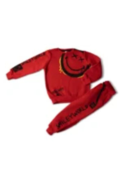 Mamboo Red Tracksuit for Girls with Smiley Face
