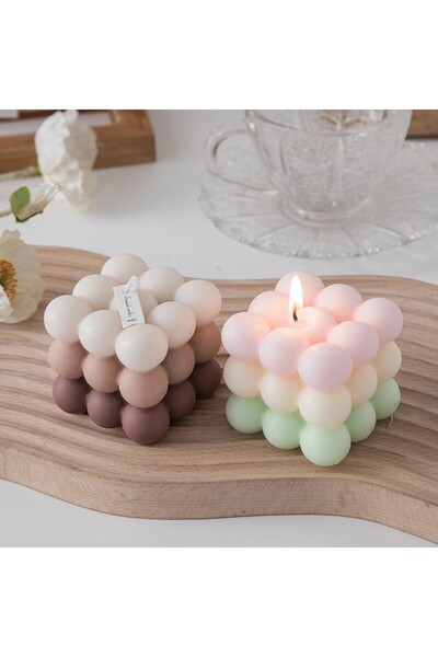 Flippy Scented Soy Wax Cube Candle, 6x6x6 cm, Basil Scent, Brown, 3-Color Pale Gradient