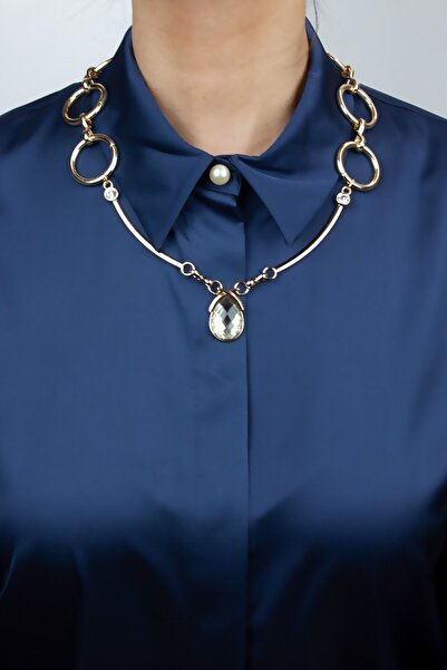 Liveyn Design Ring Chain Crystal Prong Gold Necklace