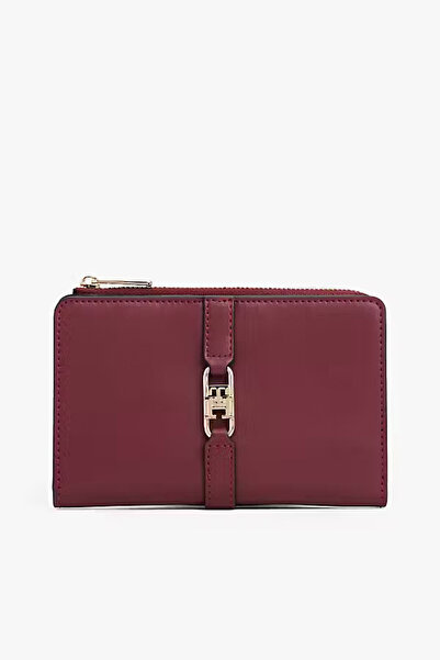 Tommy Hilfiger Kadın İki Katlı Metal Tokalı Cüzdan - Bordo