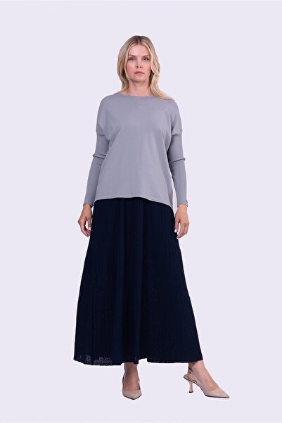 Invee 5879 Sıkma Kol Triko Tunik Gri