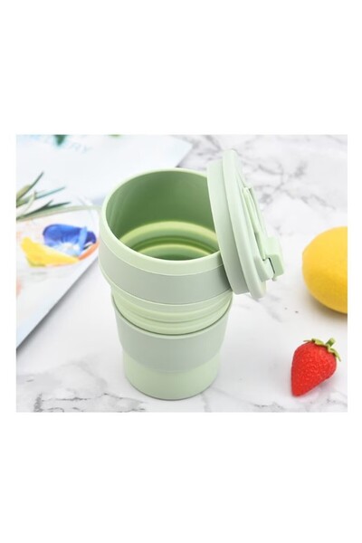 Flippy collapsible silicone cup for travel and camping, 350 ml, 8.2x6.3x9.1 cm, green