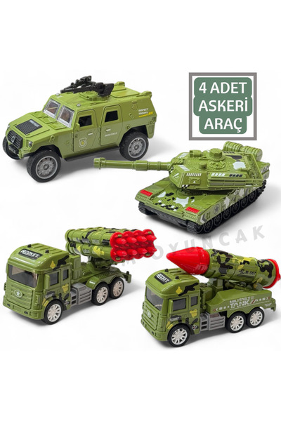 YILDIRIM OYUNCAK 4 Adet Askeri Araç Kaliteli Plastik Sürtmeli 4 Asorti Savunma Araçları - 4Lü Set 12 cm