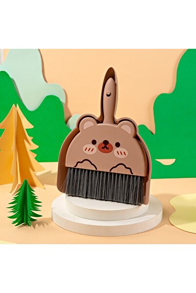 Flippy Mătură mini, făraș, rabatabilă, uz casnic, model ursuleț de pluș, 23 x 18 cm, maro