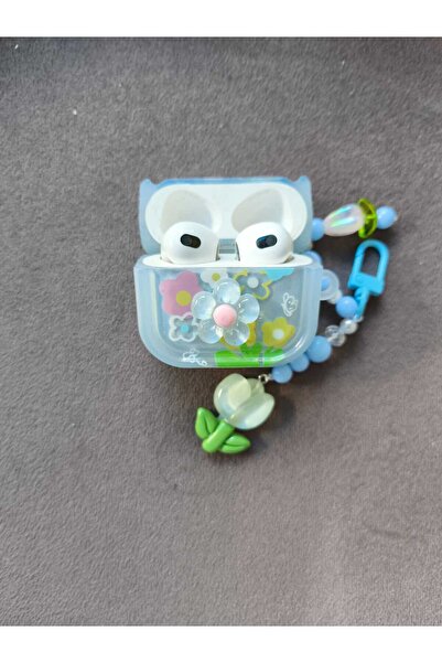 Airpods Sevimli Mavi Çiçek Desenli Kılıf 3. Nesil