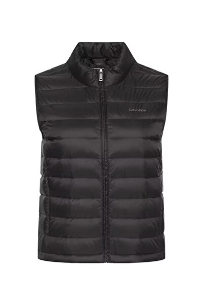 Calvin Klein سترة نسائية منتفخة خفيفة الوزن بياقة عالية وقصة عادية - أسود