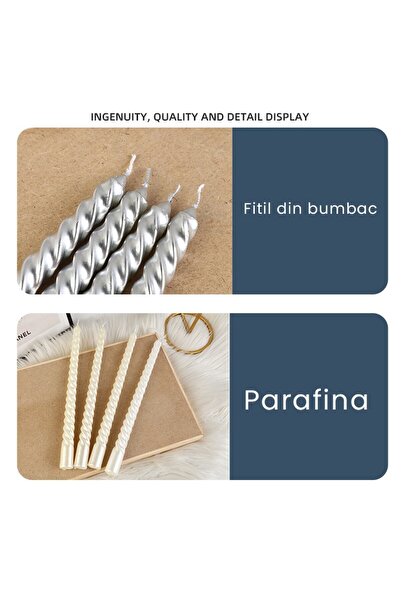 Flippy Set of 4 Candles for Table, Dinner, Decor, Flippy, Twisted Pattern, Length 25 cm, Bronze