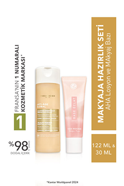Yves Rocher Makyaj Öncesi Hazırlık Seti – Cilt Yenileyici AHA Losyon ve Pürüz...