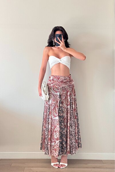 Eka Fusta căptușită cu fermoar ecru pentru femei 1017-7280