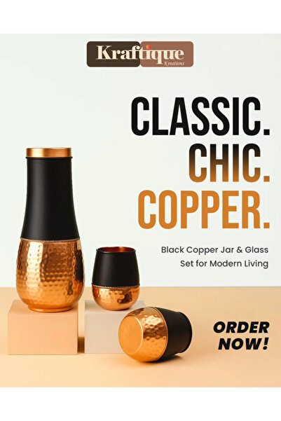 Kraftique Copper Bottle – Tulip Jar with 2 Glass Gift Set