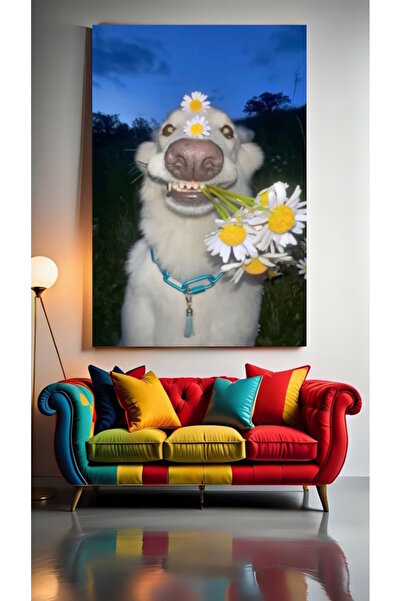 özkacar PORTRET DE CÂINE CU FLORI II Tablou pe pânză pentru decorarea casei, ...