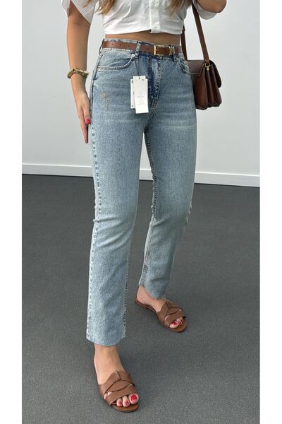 Narferita Juliet Açık Tint Destroy Detaylı Yüksek Bel Slim Fit Jean