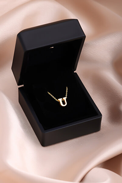 Lucente Jewellery Luxury Serisi Işıklı Hediye Kutulu 925 Ayar Altın Gümüş Kaplama U Harfi Üç Boyutlu Döküm Harf