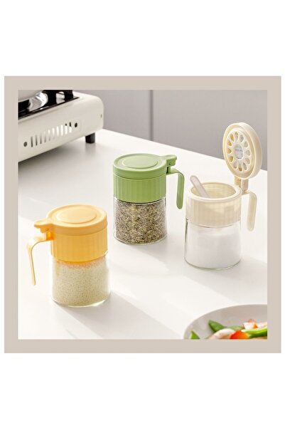 Flippy Spice container Flippy, glass, 180 ml, with handle and spoon, 10.6 x 7 x 7 cm, matte lid, green