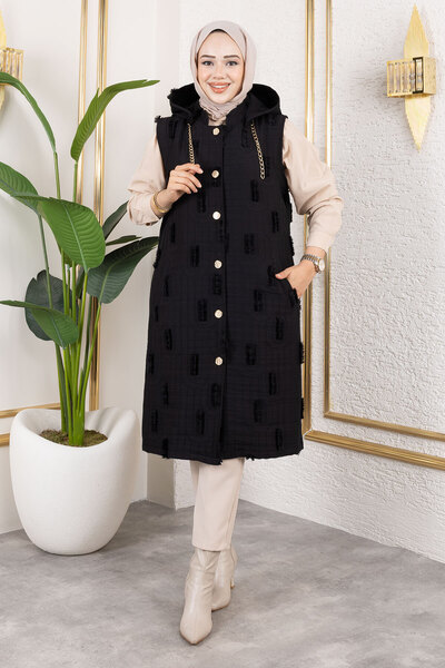 Tesettür Dünyası Feather Detailed Quilted Vest Tsd250216 Black