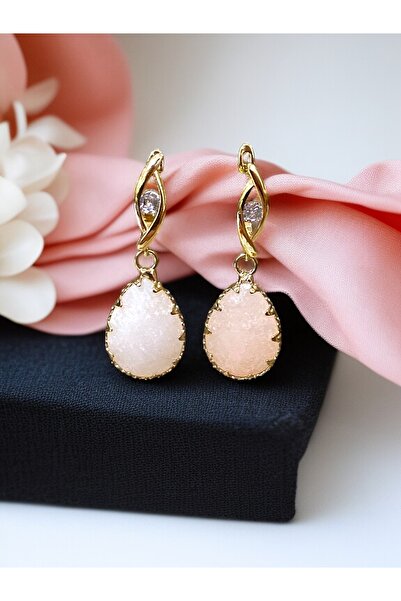 FAYRA ACCESSORIES Kristal Taşlı Su Damlası Doğal Taşlı Altın Kaplama Küpe