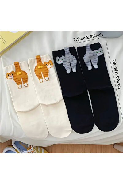 Innovate Store Симпатични чорапи с котешки мотиви за жени, 1 чифт, черни