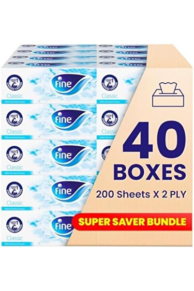 FINE Facial Tissue Boxes, 40 Packs of 200 Sheets x 2 Ply