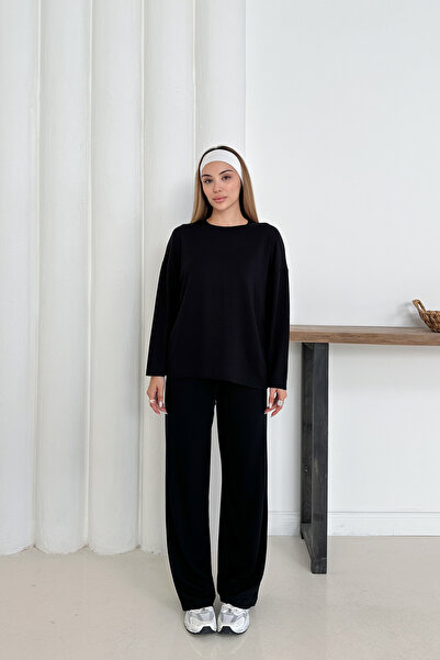 MİROR Set de trening de bază cu mâneci lungi din țesătură modală neagră pentr...