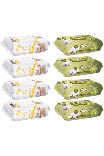 Sleepy مناشف مبللة للبشرة الحساسة بزيت الزيتون والقطن 90 (مجموعة من 8) 720 ورقة