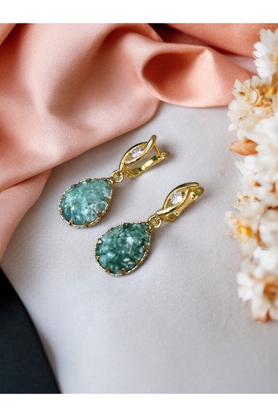 FAYRA ACCESSORIES Kristal Taşlı Su Damlası Doğal Taşlı Altın Kaplama Küpe