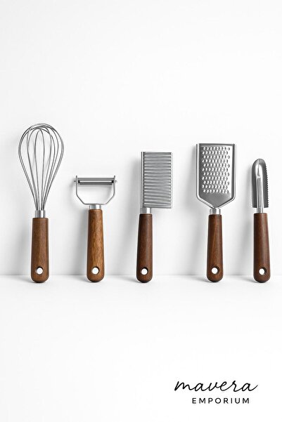 Mavera مجموعة أدوات مطبخ مكونة من 5 قطع - خفاقة أكاسيا - مبشرة أكاسيا - مبشرة أكاسيا توربو - قطاعة أكاسيا