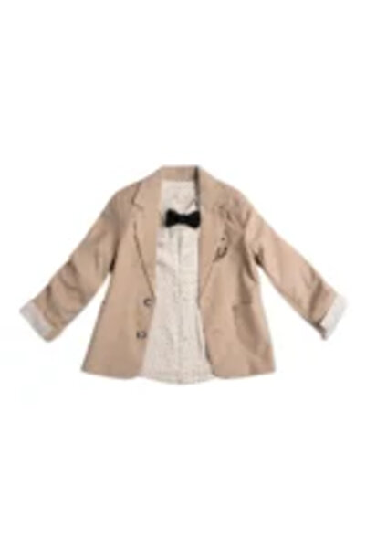 Mamboo Elegant Suit for Boys with Beige Jacket and Shirt with Bow Tie