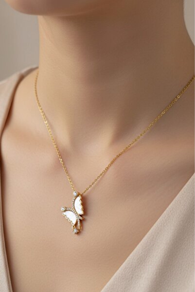 X-Lady Accessories Altın Renk Beyaz Yusufcuk Model Sf Zincir Çelik Kolye- 3709