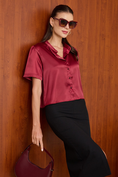 Butik Modana Kısa Kollu Saten Gömlek