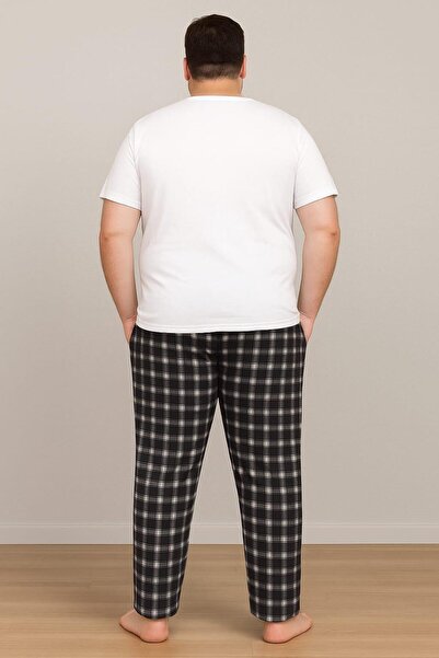 Pemilo Men's Patterned Plus Size 100% Cotton Pocketed Single Bottom Black