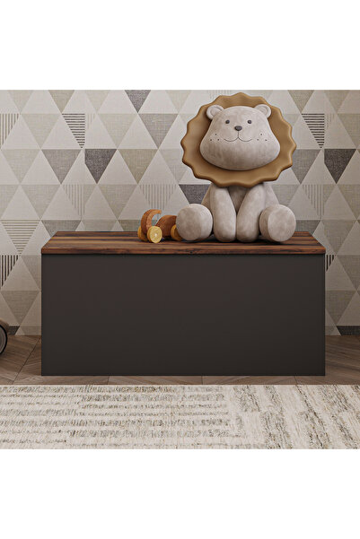 İNARCH DİZAYN Florya Çok Amaçlı Oyuncak ve Depolama Sandığı - Antrasit ve Beyaz - 90 cm Antrasit