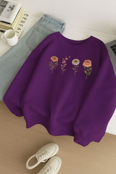 BENROMA ÇİÇEK BASKILI UNİSEX SWEATSHIRT