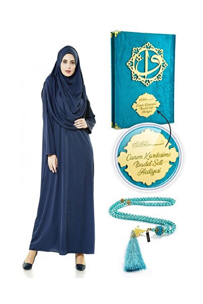 İhvan İsme Özel Anneler Günü Hediyesi Namaz Elbisesi Seti Lacivert
