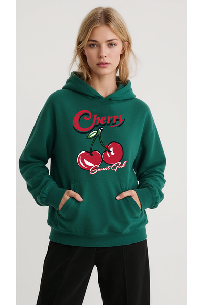 uyguntarz Hanorac oversize unisex cu design imprimat cu cireșe Sweet Girl