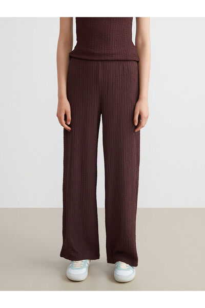 LC Waikiki Xside Burgundy Elastic Waist Textured Women's Trousers W5Kt71Z8