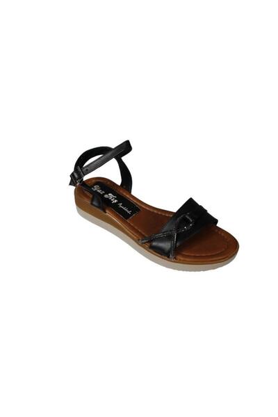 Yaz Kış Ayakkabı Yazkiş Women's Black and White Leather Sandals with Side Sto...