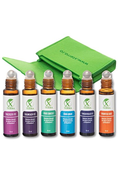 XTERRA Set 6 sinergii de uleiuri esențiale 100% pure + Vitamina E | Etui Verde | XTERRA®