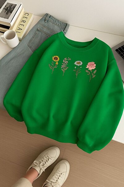 BENROMA سترة رياضية للجنسين مطبوعة بنقشة الزهور من القطن الممشط بثلاثة خيوط