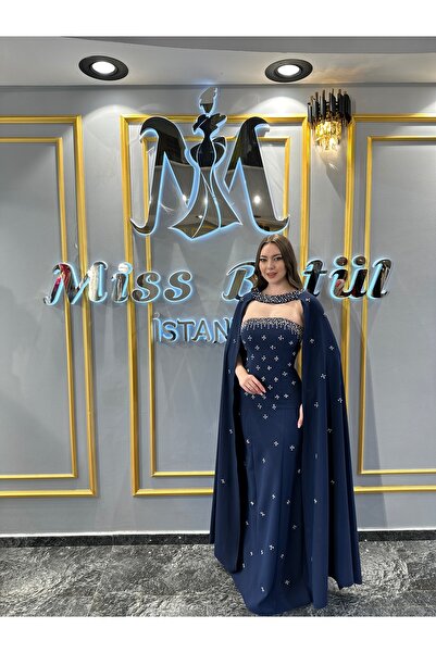 MissBetül Straplez Pelerinli Taşlı Abiye