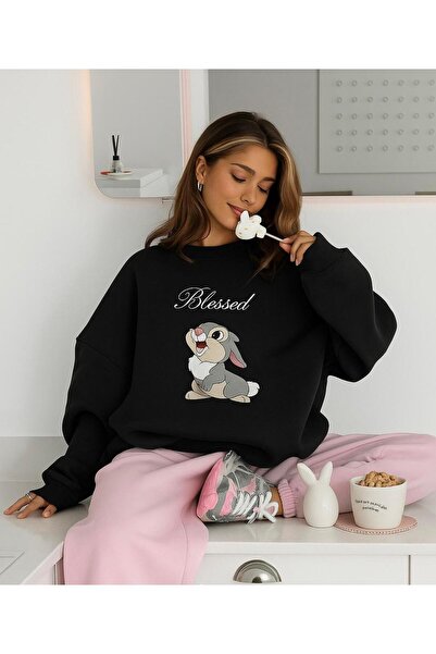 BENROMA 3 İPLİK PENYE BLESSED TAVŞAN BASKILI UNİSEX SWEATSHIRT