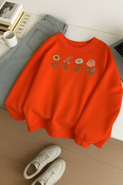 BENROMA 3 İPLİK PENYE ÇİÇEK BASKILI UNİSEX SWEATSHIRT