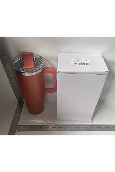 Flippy Plastic Thermos Mug, Flippy, For Hot and Cold Beverages, with Handle, 9.9x9.9x27 cm, Orange
