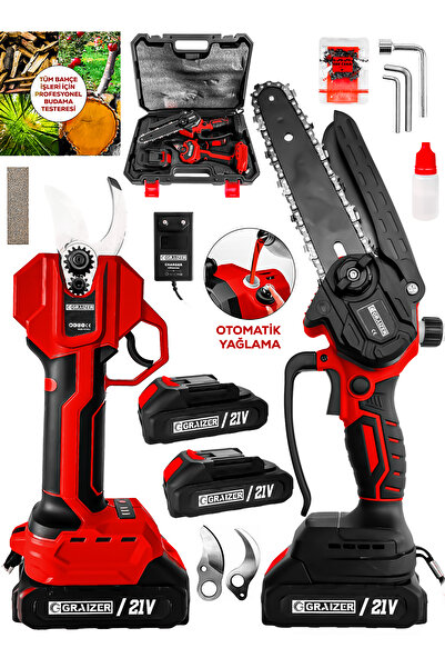 Graizer 2 li Set K-21 Vf 2 Akülü Çelik Şanzuman 2 Pala 2 Zincirli Şarjlı Ağaç...