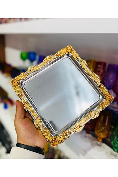 EVRA 6 Adet Döküm Güllü Model Gold-Gümüş Sunum Tepsisi