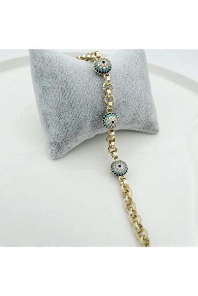 XUPING JEWELRY 14 Ayar Altın Renkli Zirkon Taşlı Nazar Boncuk Bileklik