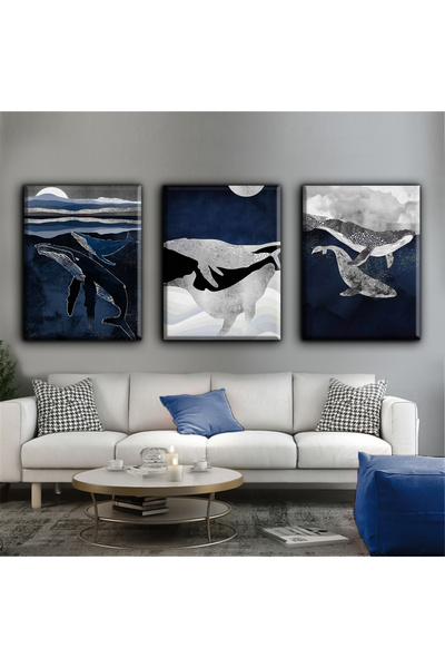 Harikabirev TABLO Delfin Albastru Marin Argintiu | TABLO PE Pânză FĂRĂ CADRU ...