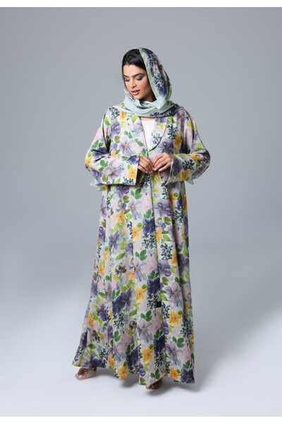 IKKXA عباية مطبوعة بالورود مع ياقة بليزر