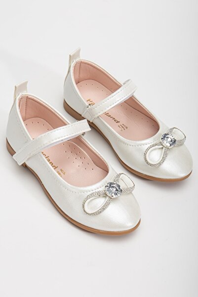 Pabuçland Very Light, Very Comfortable Insole, Orthopedic Stone Detailed Pearl Ribbon Ballerinas